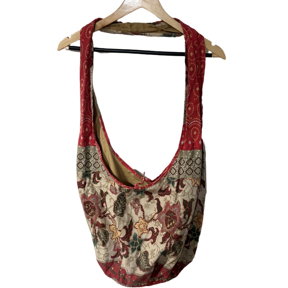 Boho Floral Print Sling Shoulder Bag Red & Cream Handmade Style